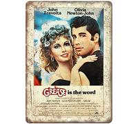John Trabolta Olivia Newton-John Grease Is The Word Tin Look Rétro 20 x 30 cm Plaque décorative pour maison, cuisine, salle de bain, ferme, jardin, garage