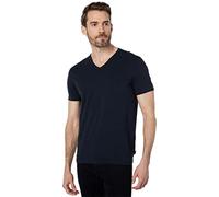 John Varvatos Col en V flammé à Manches Courtes avec Bord Brut coupé T-Shirt, Noir, S Homme