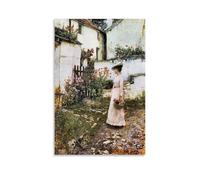 John William Waterhouse Peintures murales imprimées Rassembler des fleurs d'été dans un jardin du Devonshire Oeuvres d'art d'art d'art mural peinture sur toile décoration d'intérieur sans cadre 30,5 x