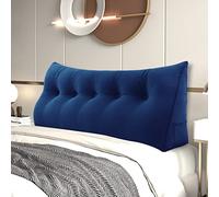 Johnear Coussin de Lecture pour lit ou canapé Velours, Traversin Gros Coussin Dossier Repos,Oreiller Triangulaire Coussin Coin, tête de lit,Coussin Lombaire, cale Dos Plage, Bleu Marine 160 cm