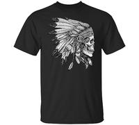 Johniel American Motorcycle Skull Native Indian Eagle Chief Vintage T-T-Shirts à Manches Courtes Black(X-Large)