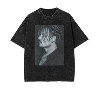 Johnny Actor Depp T-shirt délavé vintage imprimé col rond hauts T-shirt à manches courtes pour homme et femme 5 tailles, Noir , S