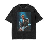 Johnny Actor Depp T-shirt délavé vintage imprimé col rond hauts T-shirt à manches courtes pour homme et femme 5 tailles, Noir , L