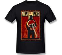 Johnny and Cash Walk The Line Movie Artwork W Humor Graphic Men's Basic Short Sleeve T-Shirt R241 Tees Tops Black XL