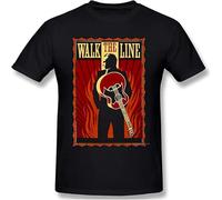 Johnny and Cash Walk The Line Movie Artwork W Humor Graphic Men's Basic Short Sleeve T-Shirt R241 Tees Tops Black XL