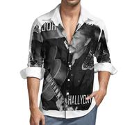 Johnny Boutonne T-Shirt Manche Courte pour Homme Motif Hallyday Imprimé Décontracté Tops Graphic Tees Shirts Col V Chemises