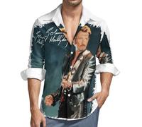 Johnny Boutonne T-Shirt Manche Courte pour Homme Motif Hallyday Imprimé Décontracté Tops Graphic Tees Shirts Col V Chemises