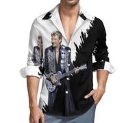 Johnny Boutonne T-Shirt Manche Courte pour Homme Motif Hallyday Imprimé Décontracté Tops Graphic Tees Shirts Col V Chemises