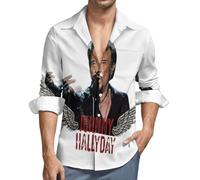 Johnny Boutonne T-Shirt Manche Courte pour Homme Motif Hallyday Imprimé Décontracté Tops Graphic Tees Shirts Col V Chemises