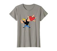 Johnny Bravo Heart Present T-Shirt, Femme, Ardoise, XL