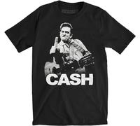Johnny Cash Flipping The Bird Finger Black Adult T-Shirt Tee(Large)