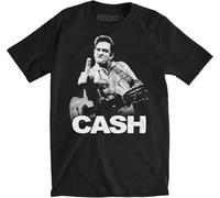 Johnny Cash Flipping The Bird Finger Black Adult T-Shirt Tee Manches Courtes(3X-Large)