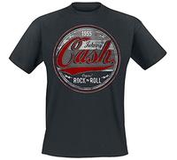 Johnny Cash Original Rock n Roll Red/Grey Homme T-Shirt Manches Courtes Noir