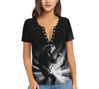 Johnny Chanteurs Hallyday Rock Star，T-Shirt à Manches Courtes et col en v pour Femmes, Parfait pour l'entraînement, la Course à Pied, Le Yoga, Le Fitness, Le Sport，Small，Black
