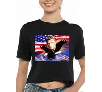 Johnny Crop Top T-Shirt Manche Courte pour Femme Motif Hallyday Imprimé Décontracté Tops Graphic Tees Shirts Col Rond en Coton Chemises