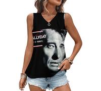 Johnny Débardeur T-Shirt Manche Courte pour Femme Motif Hallyday Imprimé Décontracté Tops Graphic Tees Shirts Col V Chemises