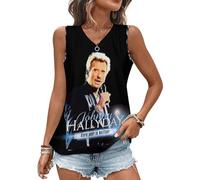Johnny Débardeur T-Shirt Manche Courte pour Femme Motif Hallyday Imprimé Décontracté Tops Graphic Tees Shirts Col V Chemises