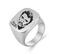 Johnny Hallyday Bague Chevalière Homme Acier Inoxydable Anneau Bague Sceau avec Signature Johnny Le Boss Rock (Argent-JH4, 69)