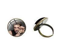 Johnny Hallyday Bague ouverte réglable en verre pour homme et femme Motif étoile de rock, musicien