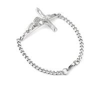 Johnny Hallyday Bracelet Femme Homme Argent Acier Inoxydable Avec Signature Gourmette Croix Guitare, Vendue à ses Concerts (19, sign)