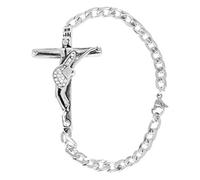 Johnny HALLYDAY - Bracelet Gourmette Acier Inoxydable Métal Agenté - Bijoux JH Homme Femme - Pendentif Chaîne Croix Johnny Guitare Rocker - Cadeau Souvenir Fan - Coffret