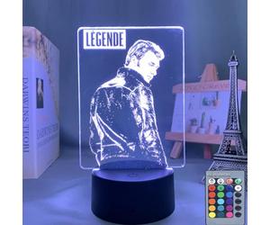 Johnny Hallyday Fans Cadeaux pour Homme Femme Veilleuse 3D avec Télécommande et Contrôle Tactile Intelligent, 7 Couleurs + 16 Couleurs Changeantes, Lampe Décorative pour Anniversaire et Noël (style1)