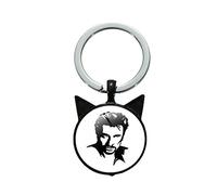 Johnny Hallyday Porte-clés photo avec cabochon en verre et oreilles de chat