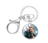 Johnny Hallyday Porte-clés Punk Rock Super Star en verre avec fermoir mousqueton pour homme et femme, marron, 25