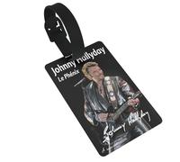 Johnny Rock Star Hallyday Étiquette De Bagage - Porte-Étiquette Pour Valise - Motif Vintage Rock Français - Pvc Durable Avec Cordon Réglable - Idéal Pour Voyage, Sac à Dos, Bagages