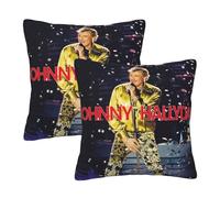 Johnny Rock Star Hallyday Lot de 2 Housses de Coussin en Peluche Double Face - Taies d’Oreiller Douces et Confortables - Décoration Maison Rock Vintage - Cadeau Fan de Musique 16"x16"