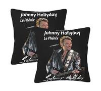 Johnny Rock Star Hallyday Lot de 2 Housses de Coussin en Peluche Double Face - Taies d’Oreiller Douces et Confortables - Décoration Maison Rock Vintage - Cadeau Fan de Musique 16"x16"