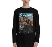 Johnny Rock Star Hallyday T-Shirt Homme Manches Longues Col Rond - 100% Coton Confortable - Haut Rock Décontracté - Tee-Shirt Vintage pour Fans de Musique Française Small