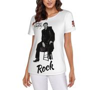 Johnny Singer Hallyday Rock Star Classics T-Shirt à Manches Courtes et col Rond pour Femme，T-Shirt Basique imprimé à la Mode pour Dames，XX-Large