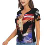 Johnny T-Shirt Manche Courte pour Femme Motif Hallyday Imprimé Décontracté Tops Graphic Tees Shirts Col V Chemises