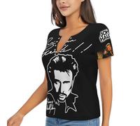 Johnny T-Shirt Manche Courte pour Femme Motif Hallyday Imprimé Décontracté Tops Graphic Tees Shirts Col V Chemises