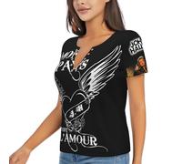 Johnny T-Shirt Manche Courte pour Femme Motif Hallyday Imprimé Décontracté Tops Graphic Tees Shirts Col V Chemises