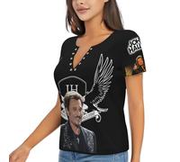 Johnny T-Shirt Manche Courte pour Femme Motif Hallyday Imprimé Décontracté Tops Graphic Tees Shirts Col V Chemises