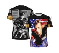 Johnny T-Shirt Manche Courte pour Homme Motif Hallyday Imprimé Décontracté Tops Graphic Tees Shirts Col Rond Chemises