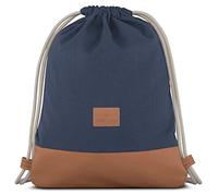 Johnny Urban Sac à Dos Cordon Coton Bleu/Marron - Luke - Sac de Gym avec Poche pour Homme et Femme - Sac à Cordonnet Premium à partir de Toile de Coton et Cuir Végétalien