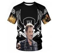 Johnny Vintage T-Shirt Manche Courte pour Homme Motif Hallyday Imprimé Décontracté Tops Graphic Tees Shirts Col Rond Chemises