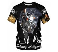 Johnny Vintage T-Shirt Manche Courte pour Homme Motif Hallyday Imprimé Décontracté Tops Graphic Tees Shirts Col Rond Chemises