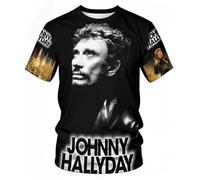 Johnny Vintage T-Shirt Manche Courte pour Homme Motif Hallyday Imprimé Décontracté Tops Graphic Tees Shirts Col Rond Chemises