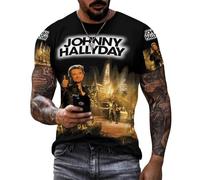 Johnny Vintage T-Shirt Manche Courte pour Homme Motif Hallyday Imprimé Décontracté Tops Graphic Tees Shirts Col Rond en Coton Chemises