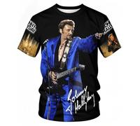 Johnny Vintage T-Shirt Manche Courte pour Homme Motif Hallyday Imprimé Décontracté Tops Graphic Tees Shirts Col Rond Chemises