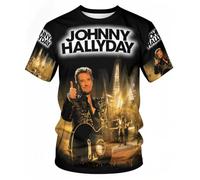 Johnny Vintage T-Shirt Manche Courte pour Homme Motif Hallyday Imprimé Décontracté Tops Graphic Tees Shirts Col Rond Chemises
