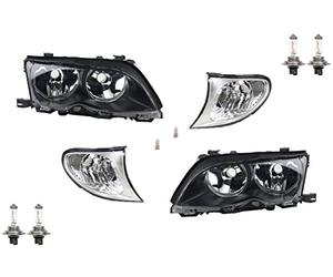 Johns, Phare compatible avec BMW Série 3 Noir E46 01-05 Jeu d'ampoules L R clignotants