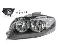 Johns, Phare halogène avant pour Audi A3 8P 05/03-07/08 H7 H7 H7 gauche + phare antibrouillard + ampoule