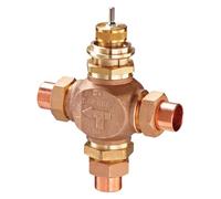 Johnson Controls VG7892GT Série VG7000 Vanne à globe en bronze, mélange à trois voies, garniture en laiton, Union Sweat (3/4 po tube en cuivre), raccord d'extrémité 1/2", diamètre de soupape 4,6 Cv