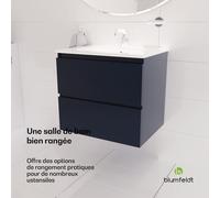 Johnstone Meuble de salle de bain lavabo meuble de salle de bain 60 cm avec lavabo en céramique fonction fermeture douce 2 tiroirs rangement pratique brillant