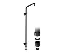 JOHO Barre de douche 91 cm avec adaptateur, acier inoxydable, supports réglables, compatible trous existants, sans perçage - Noir mat